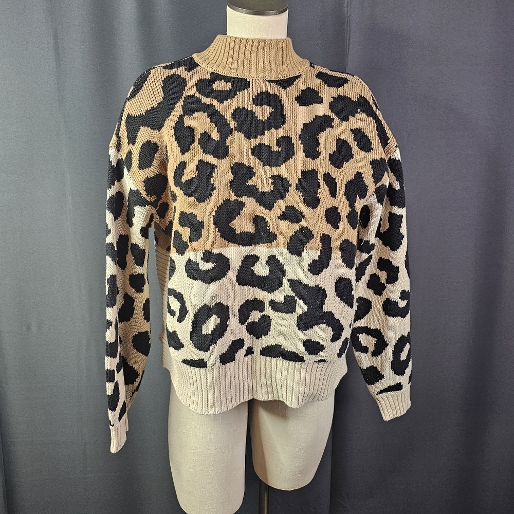 Nine West Leopard Print Sweater - Black and Tan
